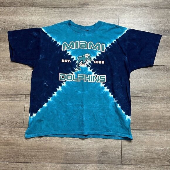 Retro Miami Dolphins T-shirt XXL Y2K NFL Blue - Picture 1 of 6